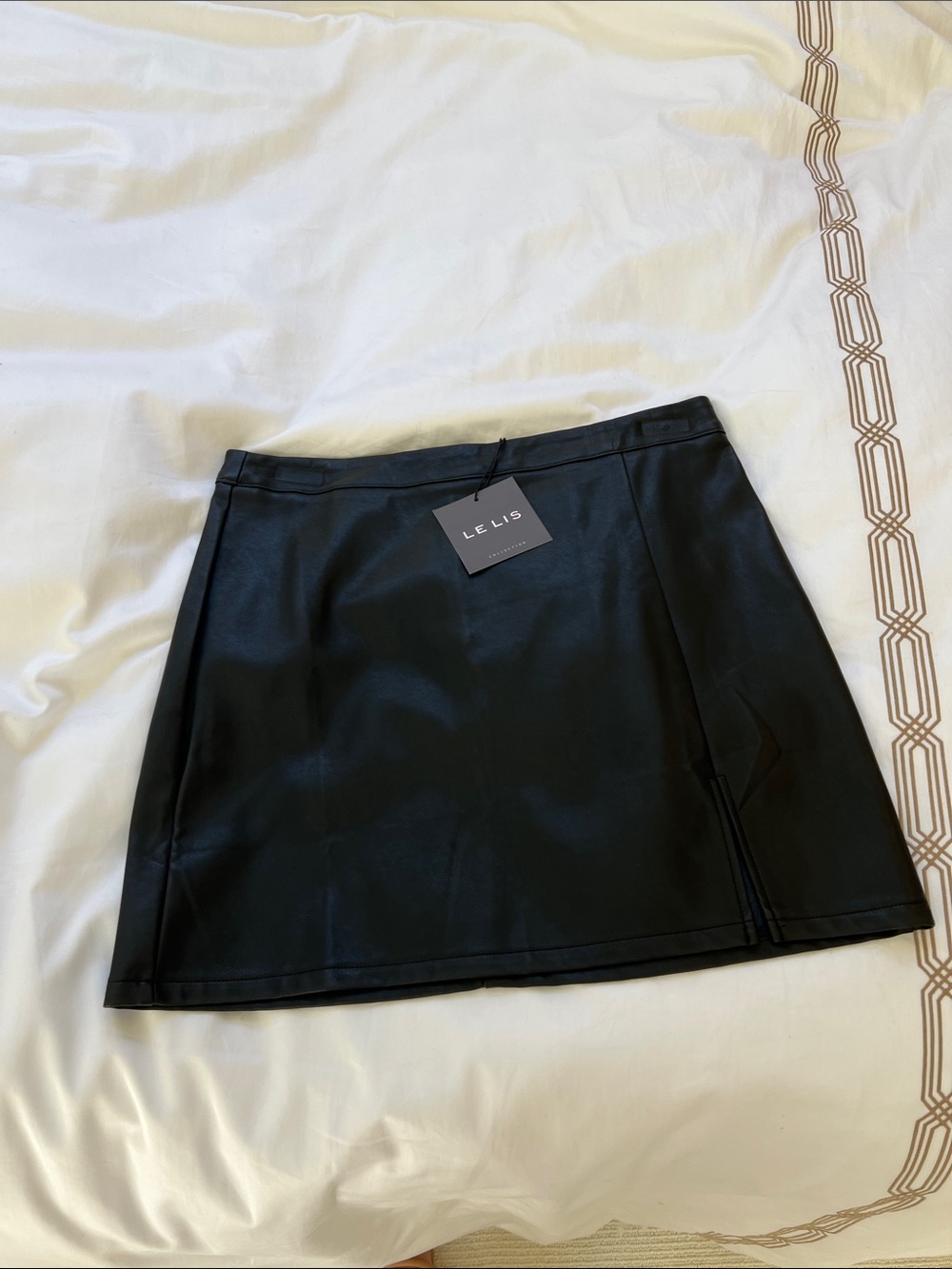 Le Lis Black faux leather Mini Skirt with Subtle Front Seam